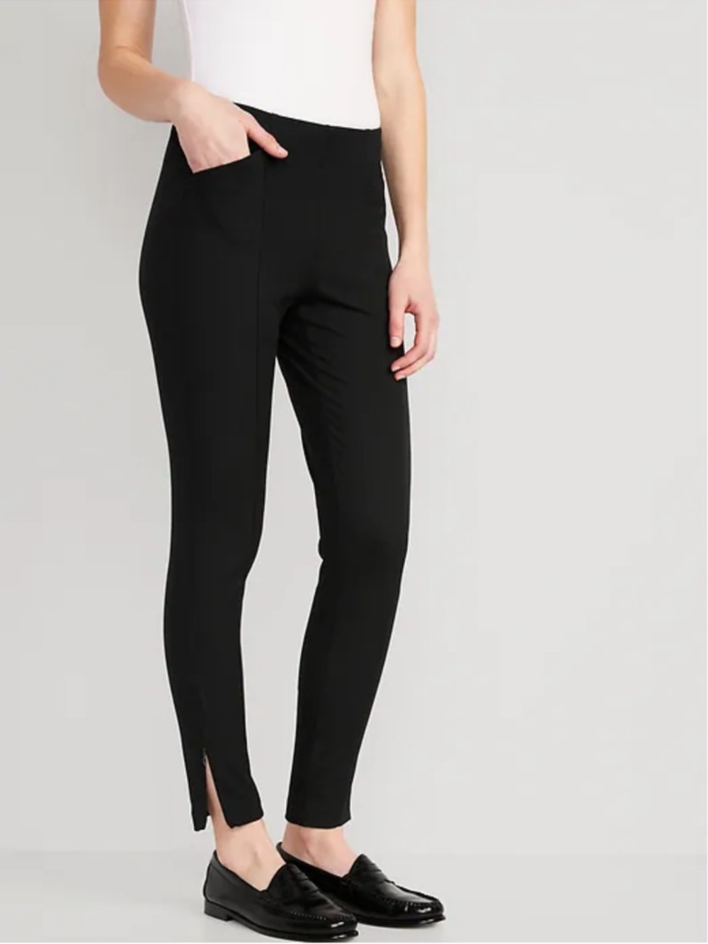 🔴 4/$15 Old Navy Women’s M Tall Black Hi Rise Pull-On Ankle Zip Skinny Pants EUC